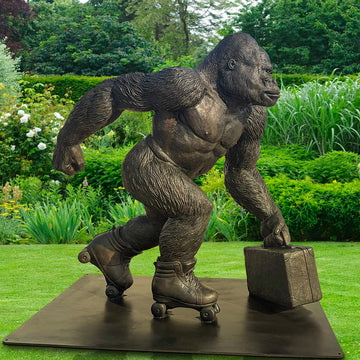 The Mountain Gorilla Races on Rollar Skates (Bronze Sculpture)