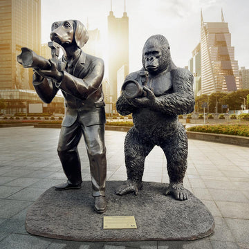 The Eastern Lowland Gorilla Only Shoots Photos with Dogman (Bronze Sculpture)