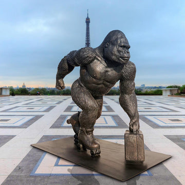 The Mountain Gorilla Races on Rollar Skates (Bronze Sculpture)