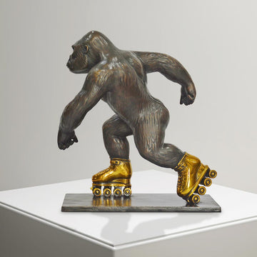 The Eastern Lowland Gorilla Races Against Time on Rollar Skates (Bronze Sculpture, Small)