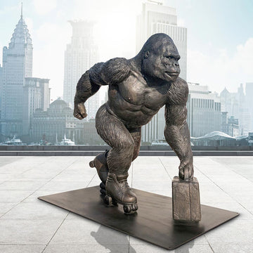 The Mountain Gorilla Races on Rollar Skates (Bronze Sculpture)