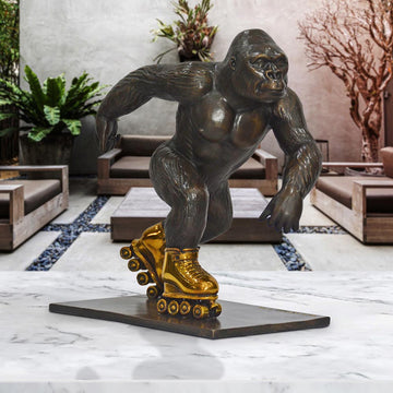 The Eastern Lowland Gorilla Races Against Time on Rollar Skates (Bronze Sculpture, Small)