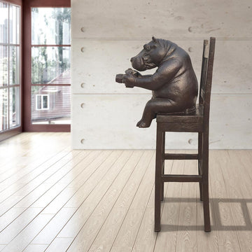 Hippo Above It All, Capturing the World Through a Lens (Bronze Sculpture, Mid-Size)
