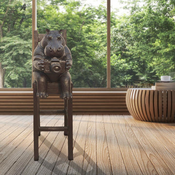Hippo Above It All, Capturing the World Through a Lens (Bronze Sculpture, Mid-Size)