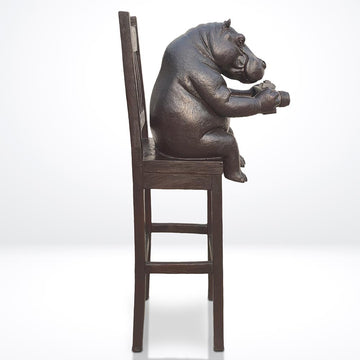Hippo Above It All, Capturing the World Through a Lens (Bronze Sculpture, Mid-Size)