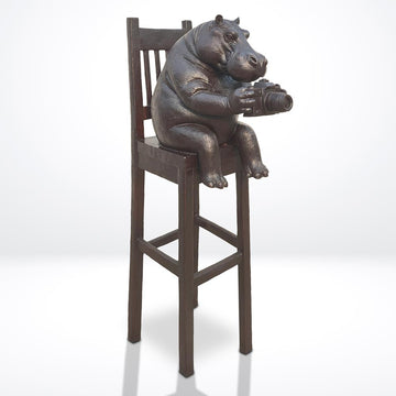 Hippo Above It All, Capturing the World Through a Lens (Bronze Sculpture, Mid-Size)