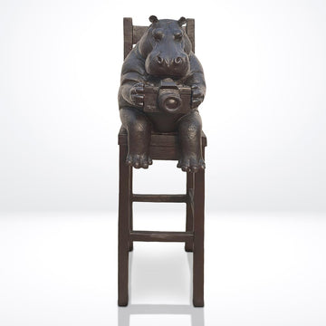 Hippo Above It All, Capturing the World Through a Lens (Bronze Sculpture, Mid-Size)