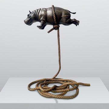 Flying Hippo High on Short Rope (Bronze Sculpture)