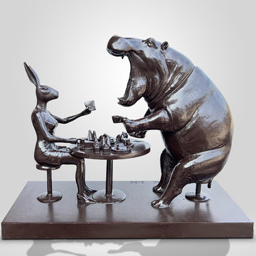 The Hippo with Rabbitwoman Was Always Hungry (Bronze Sculpture)