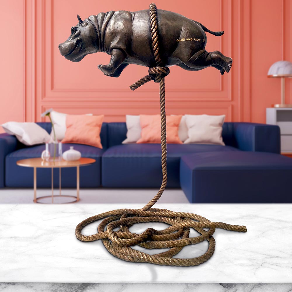 Flying Hippo High on Short Rope (Bronze Sculpture) – Gillie and Marc®