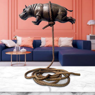 Flying Hippo High on Short Rope (Bronze Sculpture)