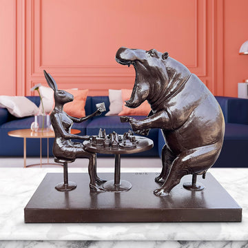 The Hippo with Rabbitwoman Was Always Hungry (Bronze Sculpture)