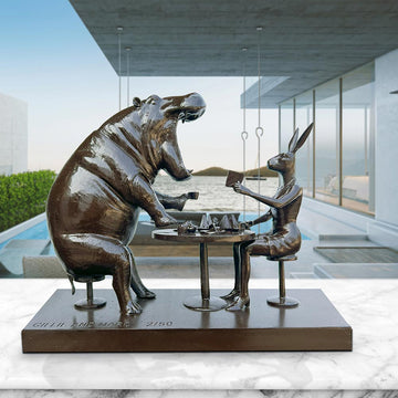 The Hippo with Rabbitwoman Was Always Hungry (Bronze Sculpture)