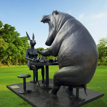 The Hippo Was Hungry to Try New Things with Rabbitwoman (Bronze Sculpture)