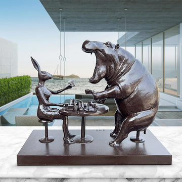 The Hippo with Rabbitwoman Was Always Hungry (Bronze Sculpture)