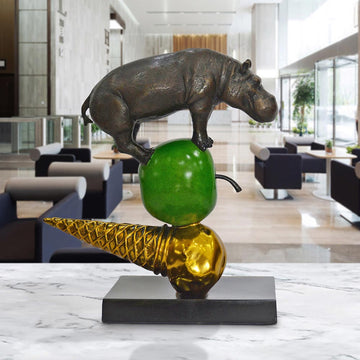The Hippo Just Wanted a Green Apple and an Ice Cream (Bronze Sculpture)