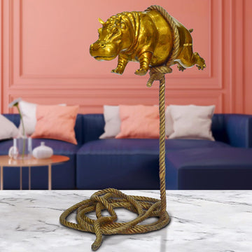 Flying Golden Hippo on Short Rope (Bronze Sculpture)