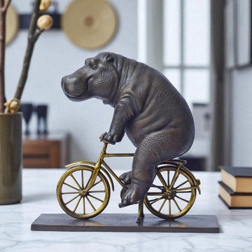 The Hippo Races Against Time on the Bicycle (Bronze Sculpture, Small)