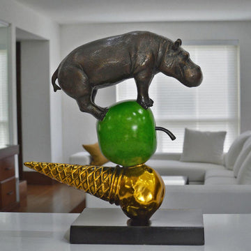The Hippo Just Wanted a Green Apple and an Ice Cream (Bronze Sculpture)
