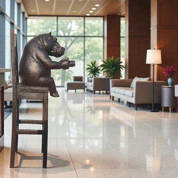 Hippo Above It All, Capturing the World Through a Lens (Bronze Sculpture, Mid-Size)
