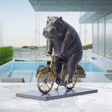 The Hippo Races Against Time on the Bicycle (Bronze Sculpture, Small)
