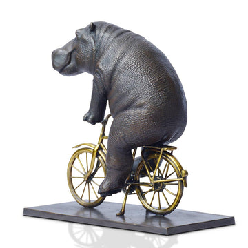 The Hippo Races Against Time on the Bicycle (Bronze Sculpture, Small)