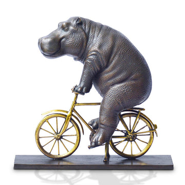 The Hippo Races Against Time on the Bicycle (Bronze Sculpture, Small)
