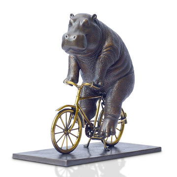 The Hippo Races Against Time on the Bicycle (Bronze Sculpture, Small)