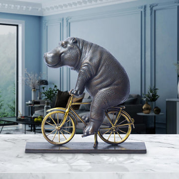 The Hippo Races Against Time on the Bicycle (Bronze Sculpture, Small)