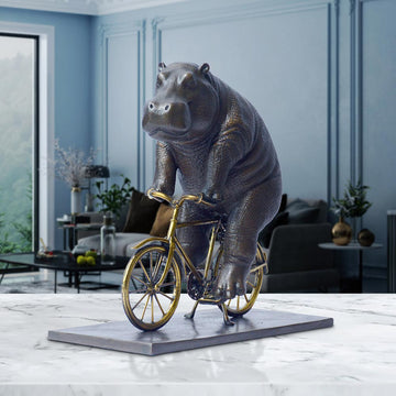 The Hippo Races Against Time on the Bicycle (Bronze Sculpture, Small)