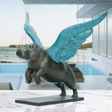 Up, Up and Away Hippo (Bronze Sculpture)