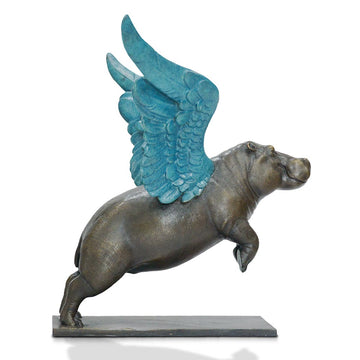 Up, Up and Away Hippo (Bronze Sculpture)