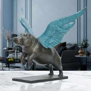 Up, Up and Away Hippo (Bronze Sculpture)