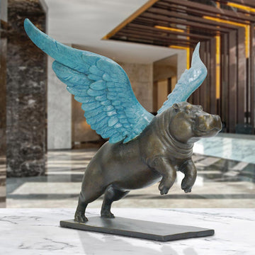 Up, Up and Away Hippo (Bronze Sculpture)