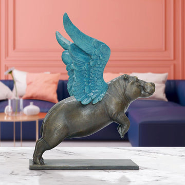 Up, Up and Away Hippo (Bronze Sculpture)