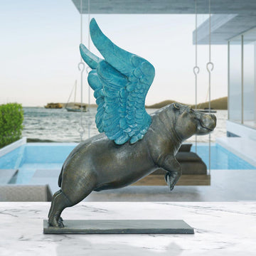 Up, Up and Away Hippo (Bronze Sculpture)