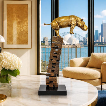 If Golden Hippos Get Knocked Down They Will Get Back Up Again (Bronze Sculpture)