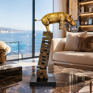 If Golden Hippos Get Knocked Down They Will Get Back Up Again (Bronze Sculpture)