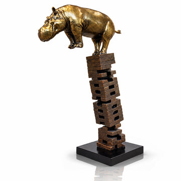 If Golden Hippos Get Knocked Down They Will Get Back Up Again (Bronze Sculpture)