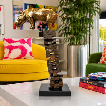 If Golden Hippos Get Knocked Down They Will Get Back Up Again (Bronze Sculpture)