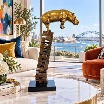 If Golden Hippos Get Knocked Down They Will Get Back Up Again (Bronze Sculpture)