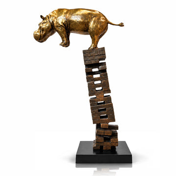 If Golden Hippos Get Knocked Down They Will Get Back Up Again (Bronze Sculpture)