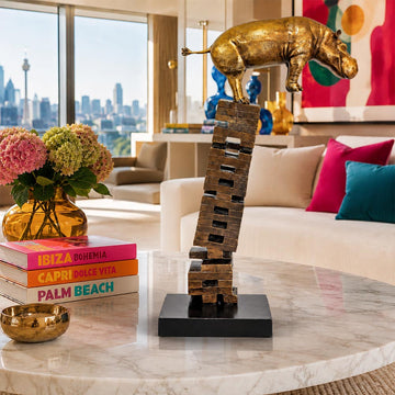 If Golden Hippos Get Knocked Down They Will Get Back Up Again (Bronze Sculpture)