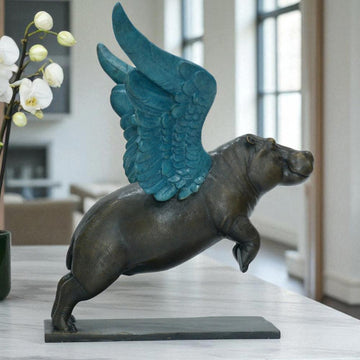 Up, Up and Away Hippo (Bronze Sculpture)