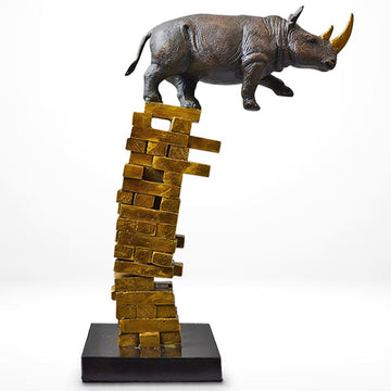 When Rhinos Fall, They Rise Again (Bronze Sculpture)