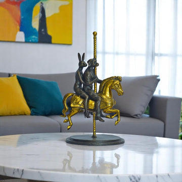 Rabbitwoman and Dogman Go Round and Round (Bronze Sculpture, Small)