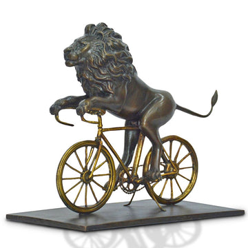 The Lion Races Against Time on the Bicycle (Bronze Sculpture, Small)
