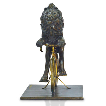 The Lion Races Against Time on the Bicycle (Bronze Sculpture, Small)