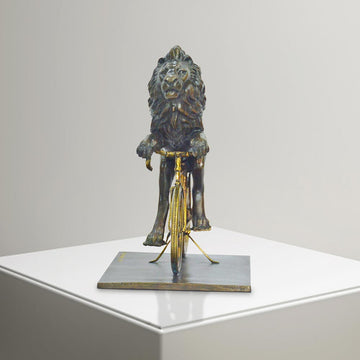 The Lion Races Against Time on the Bicycle (Bronze Sculpture, Small)