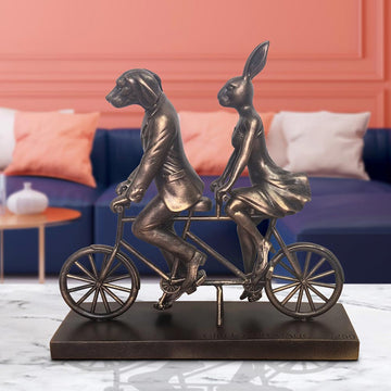 Rabbitwoman and Dogman Take Love for a Spin (Resin Sculpture)
